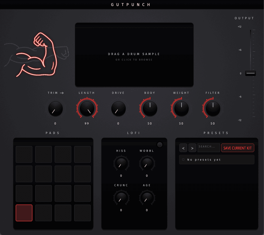 GUTPUNCH plugin interface — 16-pad MIDI sampler